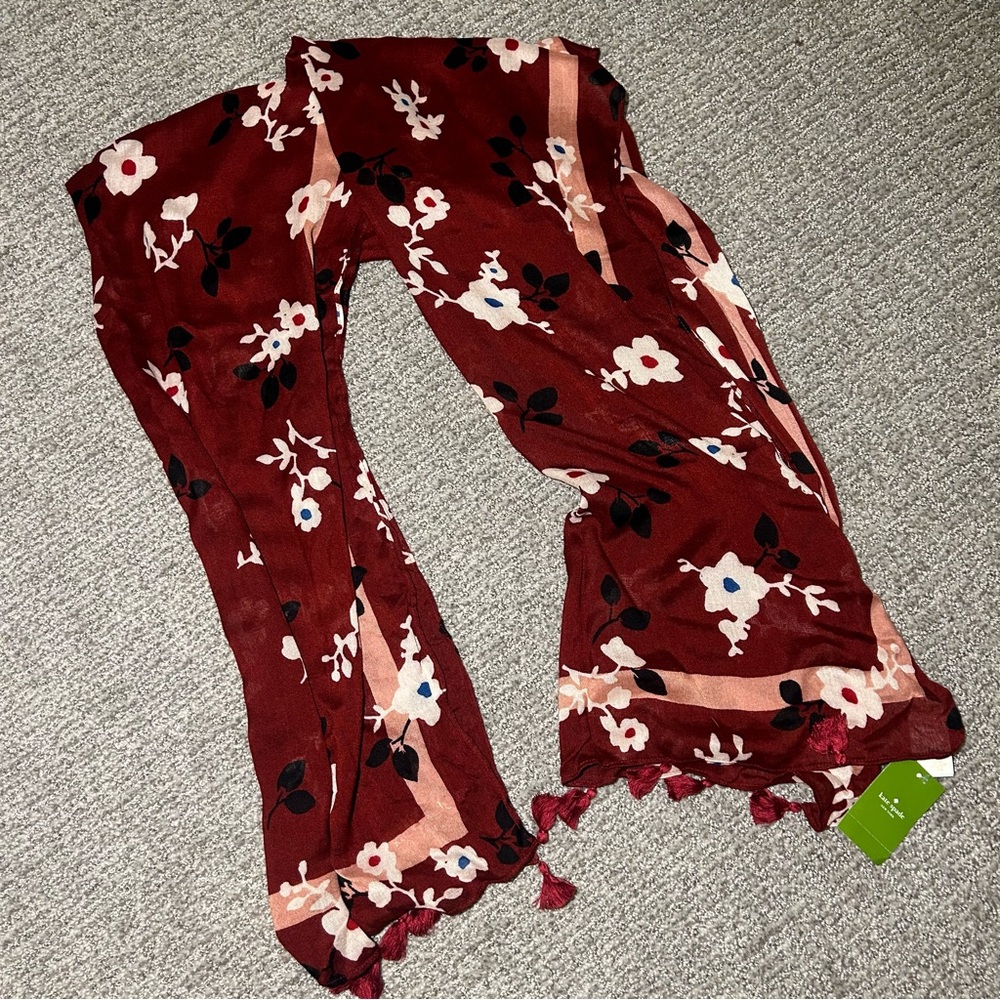 Kate Spade - Camellia Oblong Red Floral Scarf (New)